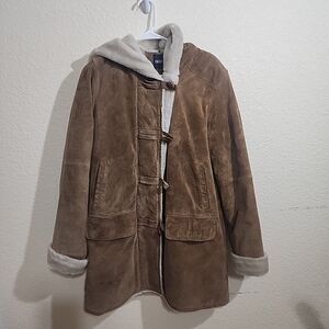Bernardo Camel Suede Leather Parka Women's Small Tan Brown Coat Hooded